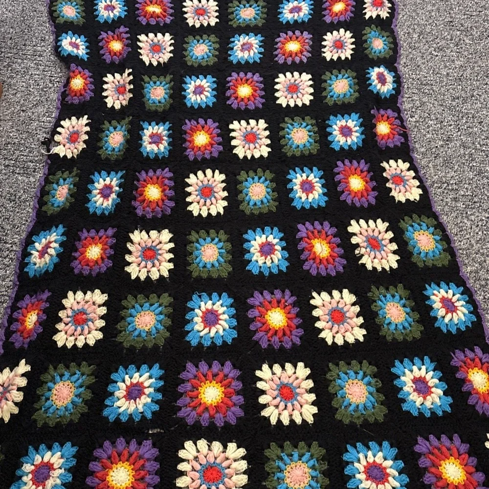 (4) VTG 60's Colorful Granny Square Geometric Crochet Afghan Lap Throw Blankets